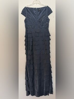 Adrianna Papell Navy Tiered Ruffle Evening Gown